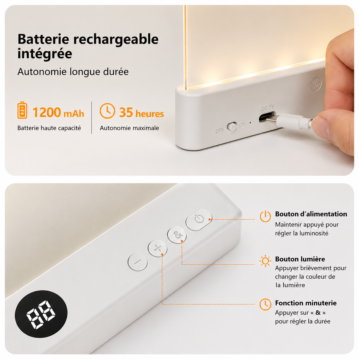 Lampe de lecture LED à pince – Rechargeable USB