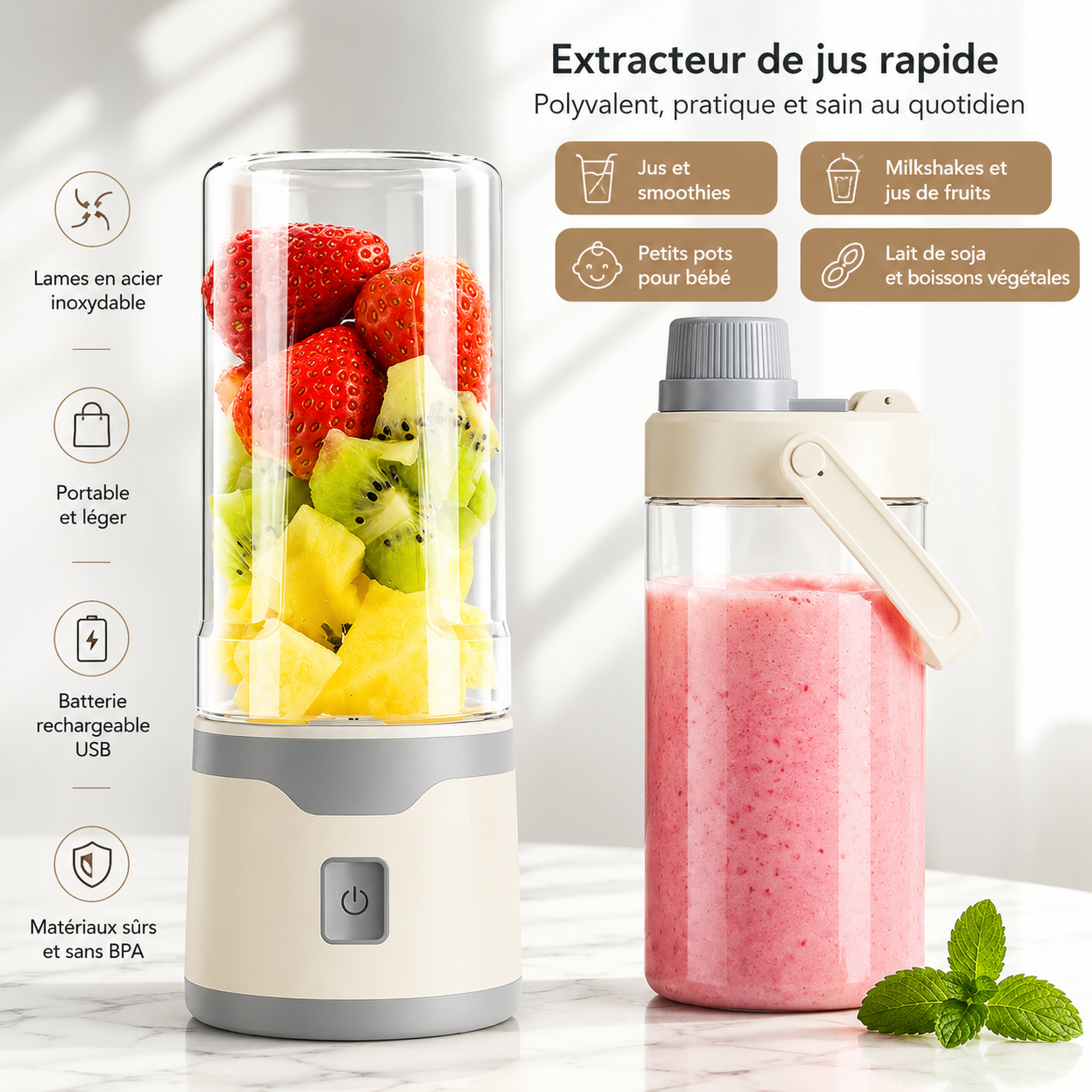 Blender portable rechargeable USB – 500 ml
