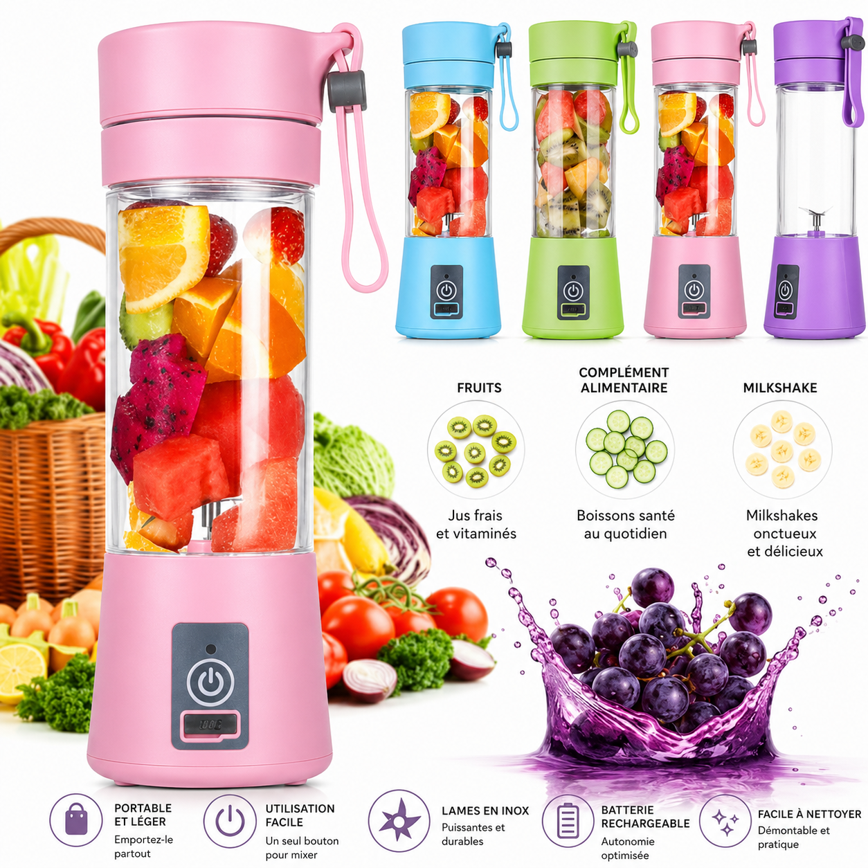 Blender portable rechargeable USB
